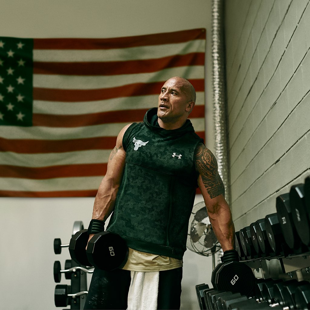 UnderArmour's tweet photo. Respect is achieved. Respect is given. New #ProjectRock collection from @TheRock + UA is inspired by his admiration for the men and women of the U.S. military. Shop today. 🇺🇸 #USDNA https://t.co/viN0WhfZvQ https://t.co/WtcQ9MSnmY