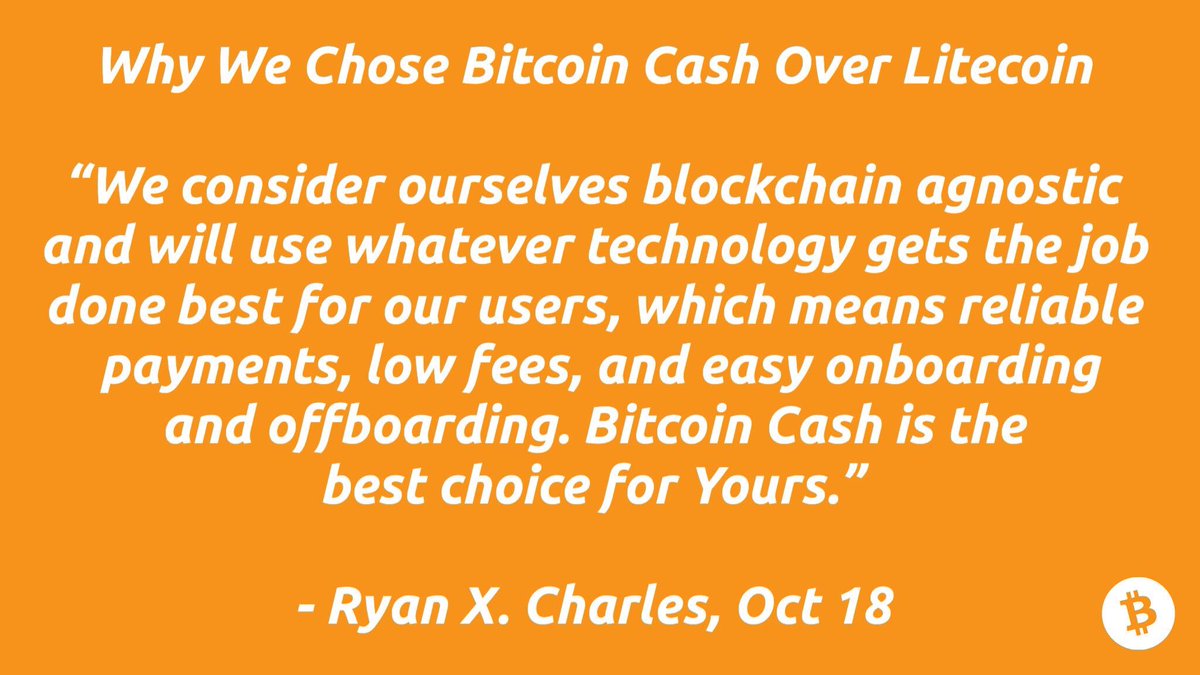 _BitcoinSV's tweet image. Kim, highly relevant to #BitCache: 

“Why We Chose Bitcoin Cash Over Litecoin” - @ryanxcharles 

yours.org/content/why-we…