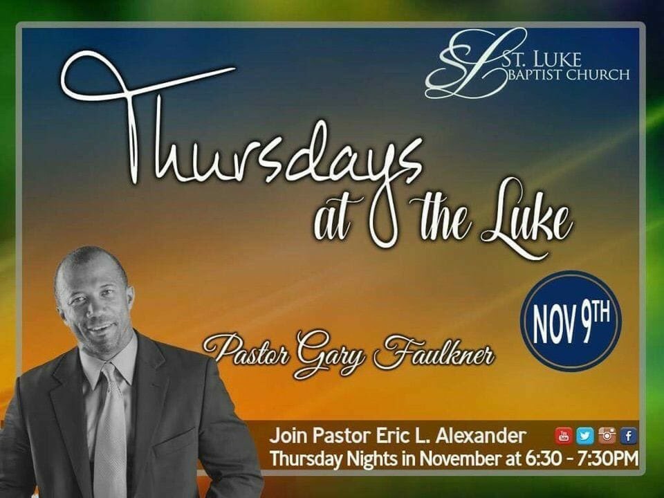 Join us tonight for 'Thursdays at the Luke'. Guest speaker is Pastor Gary Faulkner. @EricLAlexander 
#MORETHANACHURCH #WEAREFAMILY