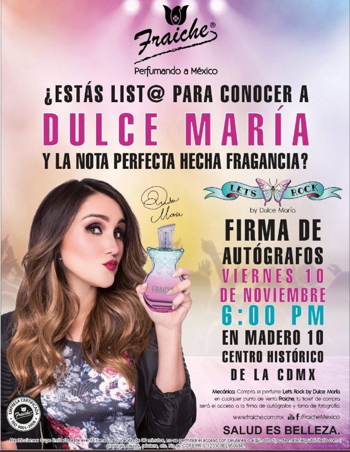 DulceOnlineNews's tweet photo. #CDMX: Mañana @DulceMaria tendrá una firma de autógrafos de su nuevo perfume #LetsRock en Madero 10 Centro Histórico a las 6pm https://t.co/ViC4CNoGKc