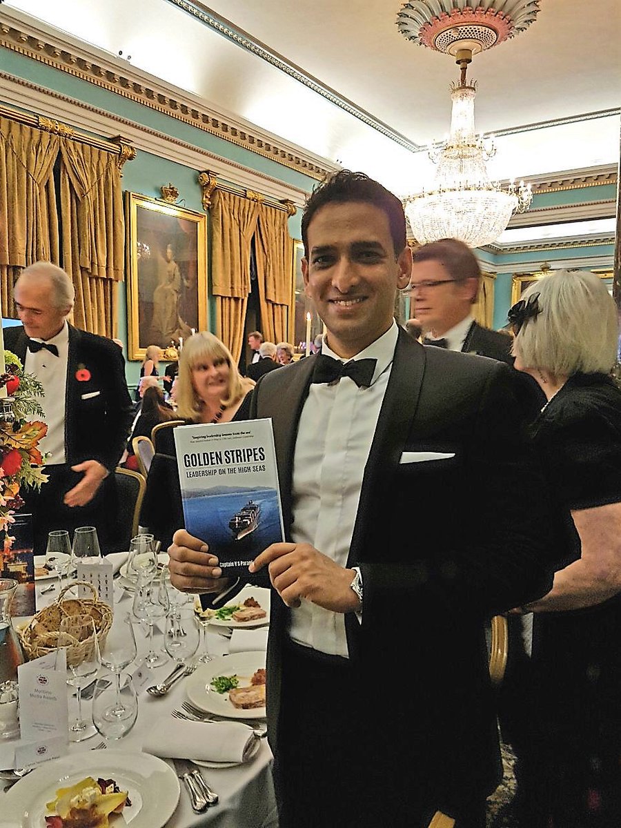 GoldenStripesLS's tweet photo. Golden Stripes made it to the shortlist of Mountbatten maritime award! It was a privilege to spend an evening in the inspiring company of great authors. #GoldenStripesLeadership #LessonsFromSea #Mariners #CaptainParani #mma2017 https://t.co/DmpXXz5nPk