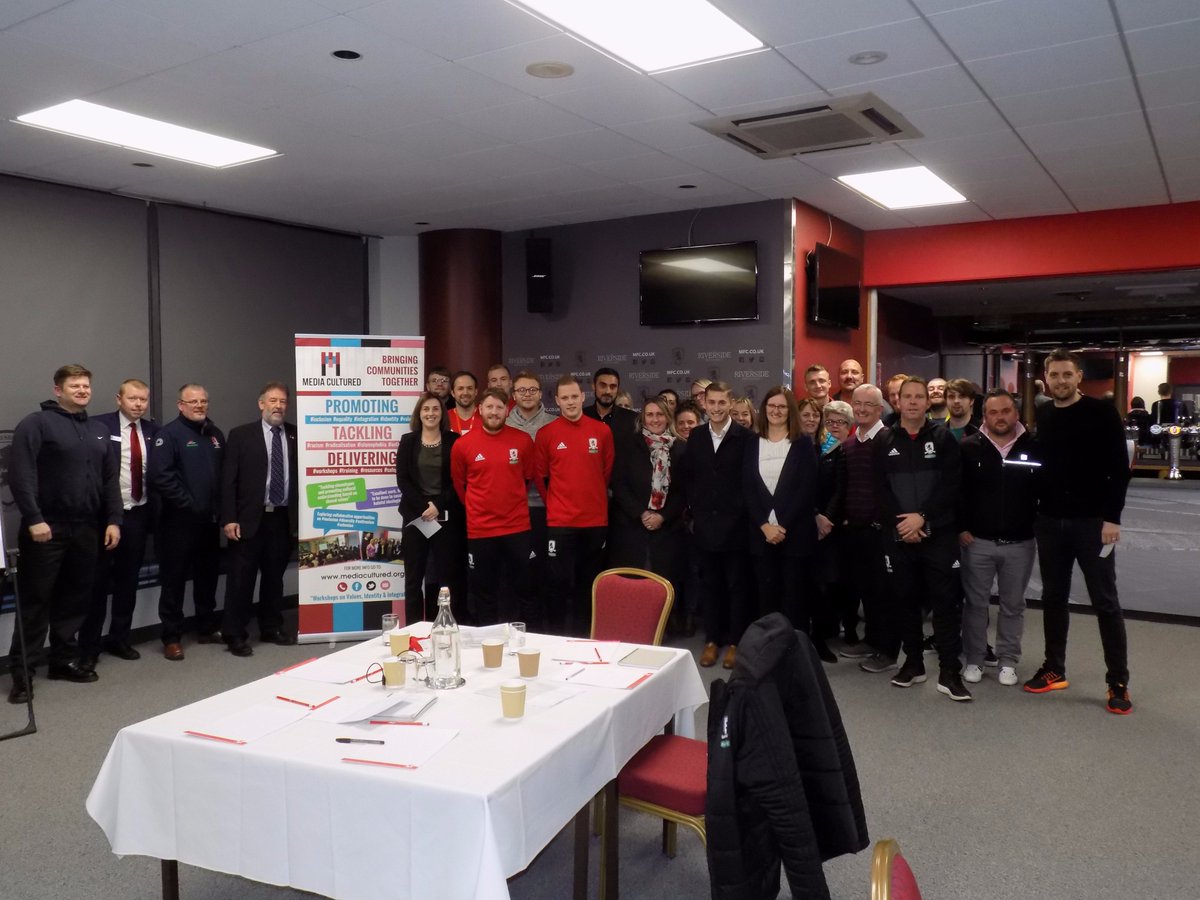 MediaCulturedUK's tweet photo. Thank you to all @Boro who attended our 'social unity and inclusion' workshop, 
Superb turnout which included former player (now academy coach) #JonathanWoodgate 
Promote #Unity #Respect 
Tackle #hate #racism #radicalisation 
#FootballUnites 
https://t.co/W0I34CJY8H https://t.co/VHCffVuvM6