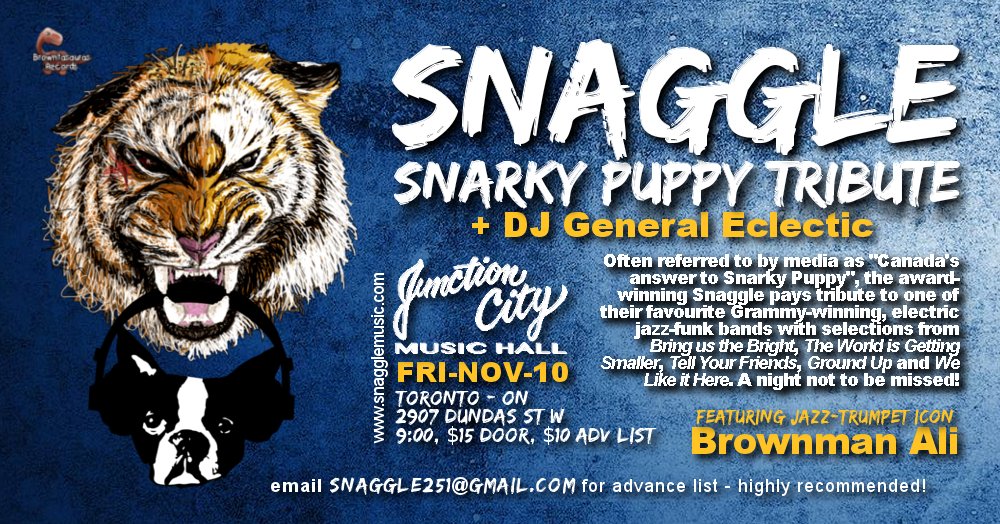 Snaggletunes's tweet photo. TOMORROW is our Snarky Puppy tribute FRI-NOV-10! Sign up to the DISCOUNT advance list while you can! https://t.co/vho3waKaGz https://t.co/AfGnHC6spU