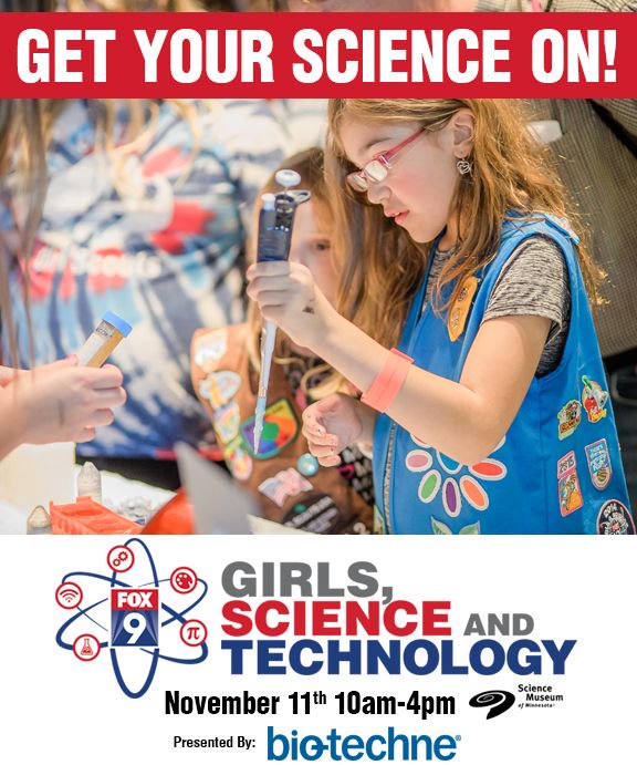 RnDSystems's tweet photo. Join Bio-Techne at Girls, Science, and Technology THIS #Saturday @sciencemuseummn !
Play with glitter and learn all about #cells from actual female researchers from R&D Systems!
#Fox9GST #STEM #science #girlsrule #sciencerules https://t.co/SKpf36qjnL