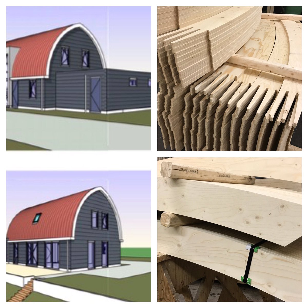 TechnoTrainBv's tweet photo. BAM! Wij leveren volgende week voor 5 vakantiewoningen de ronde spanten! Leuke constructieve samenwerking met de Bouwderij BV. https://t.co/tVIHuLA28z