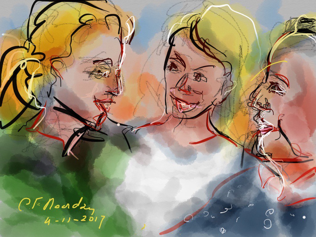 N_F_F's tweet photo. Tineke Noordzij maakte dit fraaie schilderij van onze @FredauBuwalda en Jacqueline tijdens Op & Út!
Meer werk van Tineke:
https://t.co/f3QV45JYLc #NFF38 @OmropFryslan https://t.co/VaPW8fbb6X