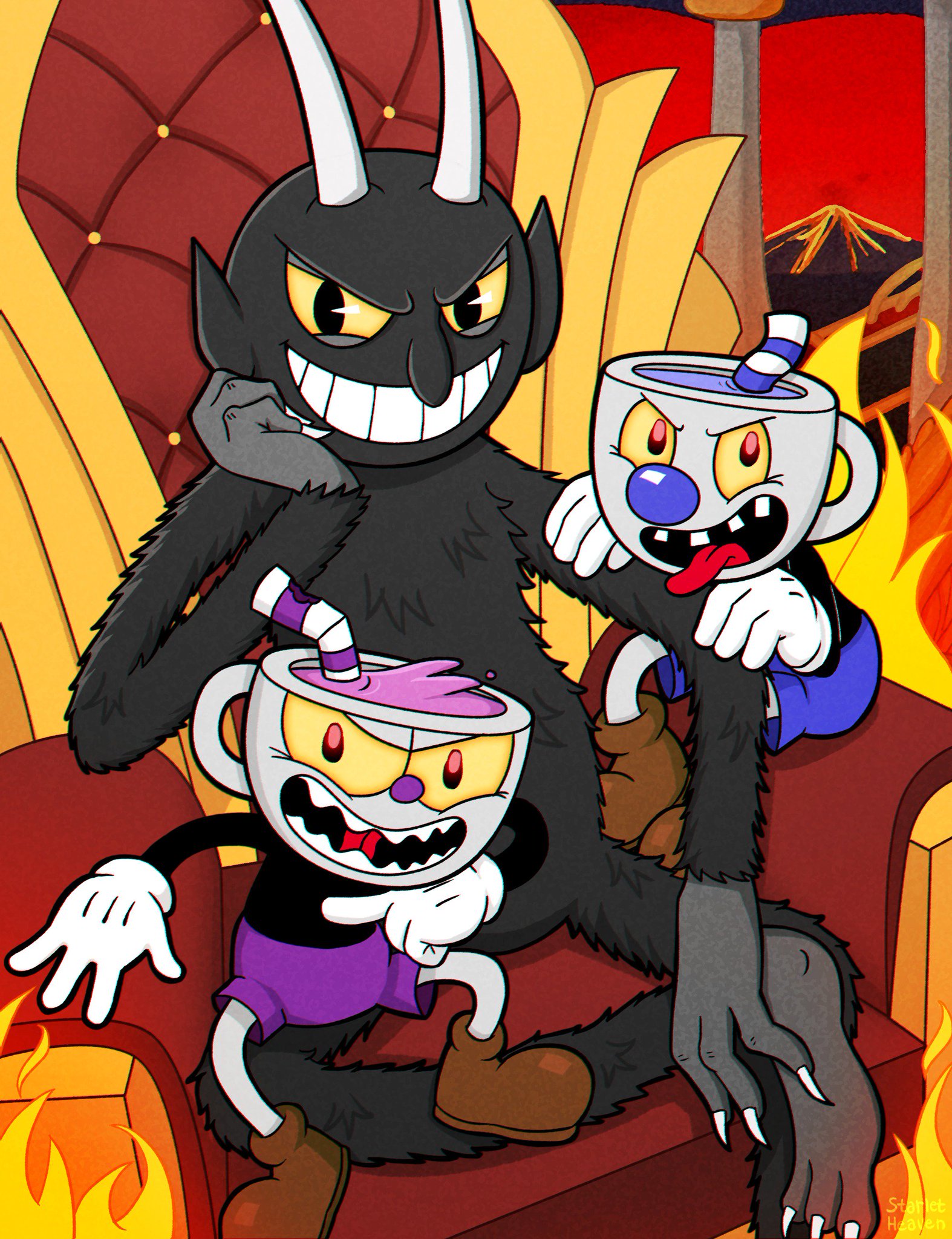 “The Devil and his new sons &gt;:^)

#cuphead #mugm...