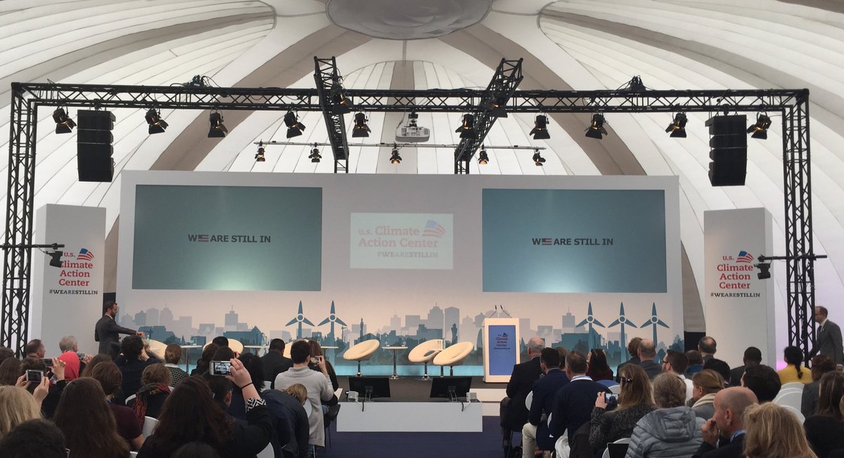 COP23's tweet photo. Today the US Climate Action Center is opening at #COP23 contributing to our #GrandCoalition of stakeholders from all levels of society #WeAreStillIn https://t.co/OWuGz7u1I1