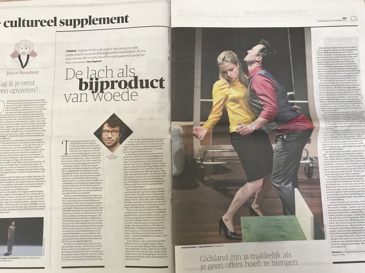 mgmtdgdntnd's tweet photo. Mooi interview door @rrijghard met Nathan Vecht over Gidsland en #theater vandaag in @nrc! Gidsland is zaterdag te zien in @nwevorst in #Tilburg https://t.co/04V01xyB3R