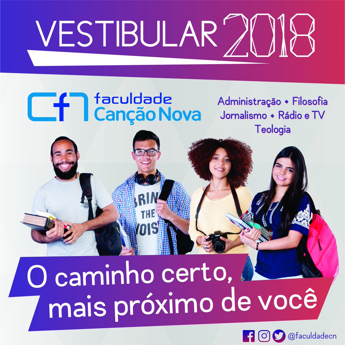 clubecn's tweet photo. Bom dia ☀️ Falta pouco para o Vestibular 2018 da @faculdadecn , já fez a sua inscrição?
Acesse: https://t.co/vVYtHfANVy
#vestibular2018 #faculdadecn #cancaonova #administração #jornalismo #radioetv #filosofia #teologia https://t.co/GvG9Mk7UQv