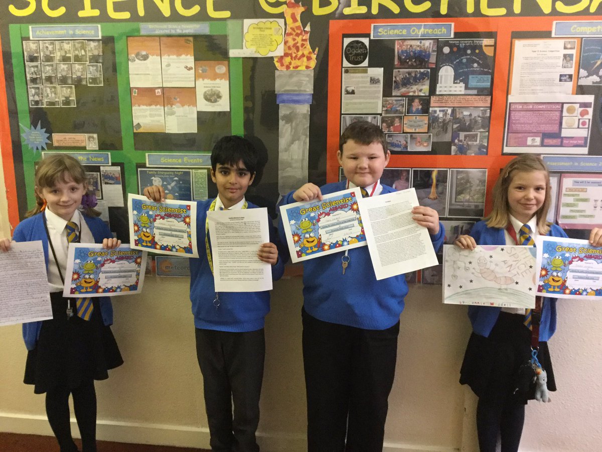 The winners of our #year5science #creativewriting competition. @Birchensale all super proud. #spacecenter here we come. 🚀 🌏