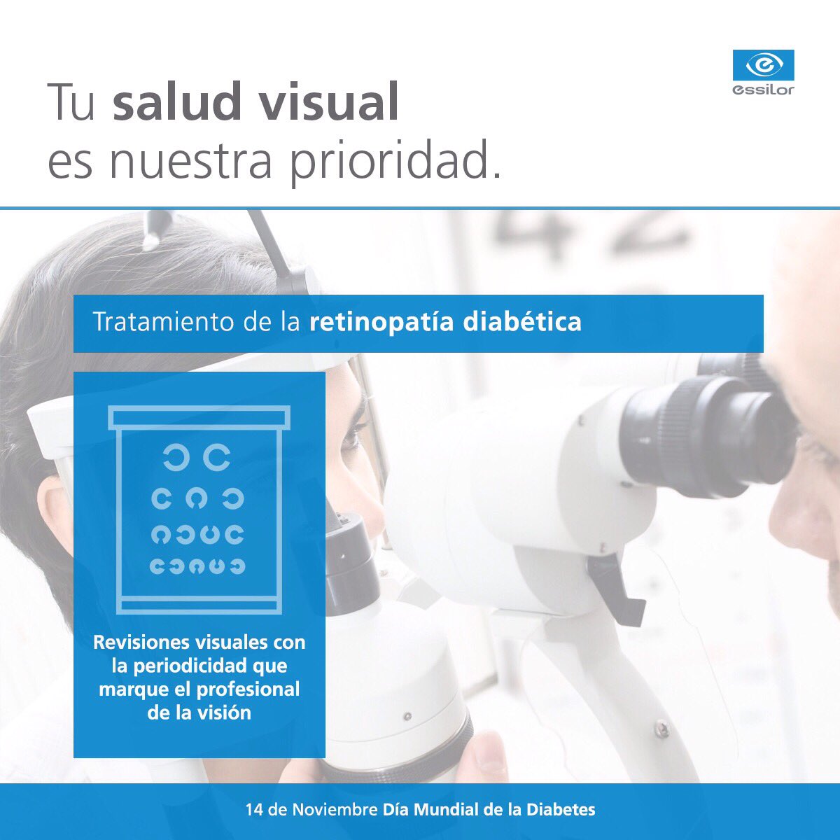 OMIRADOR's tweet photo. Revisando tu vista periódicamente contribuyes a detectar futuros problemas en tus ojos. Hazte el #diabetest de @Essilor_Spain https://t.co/UGy4GbjbMd