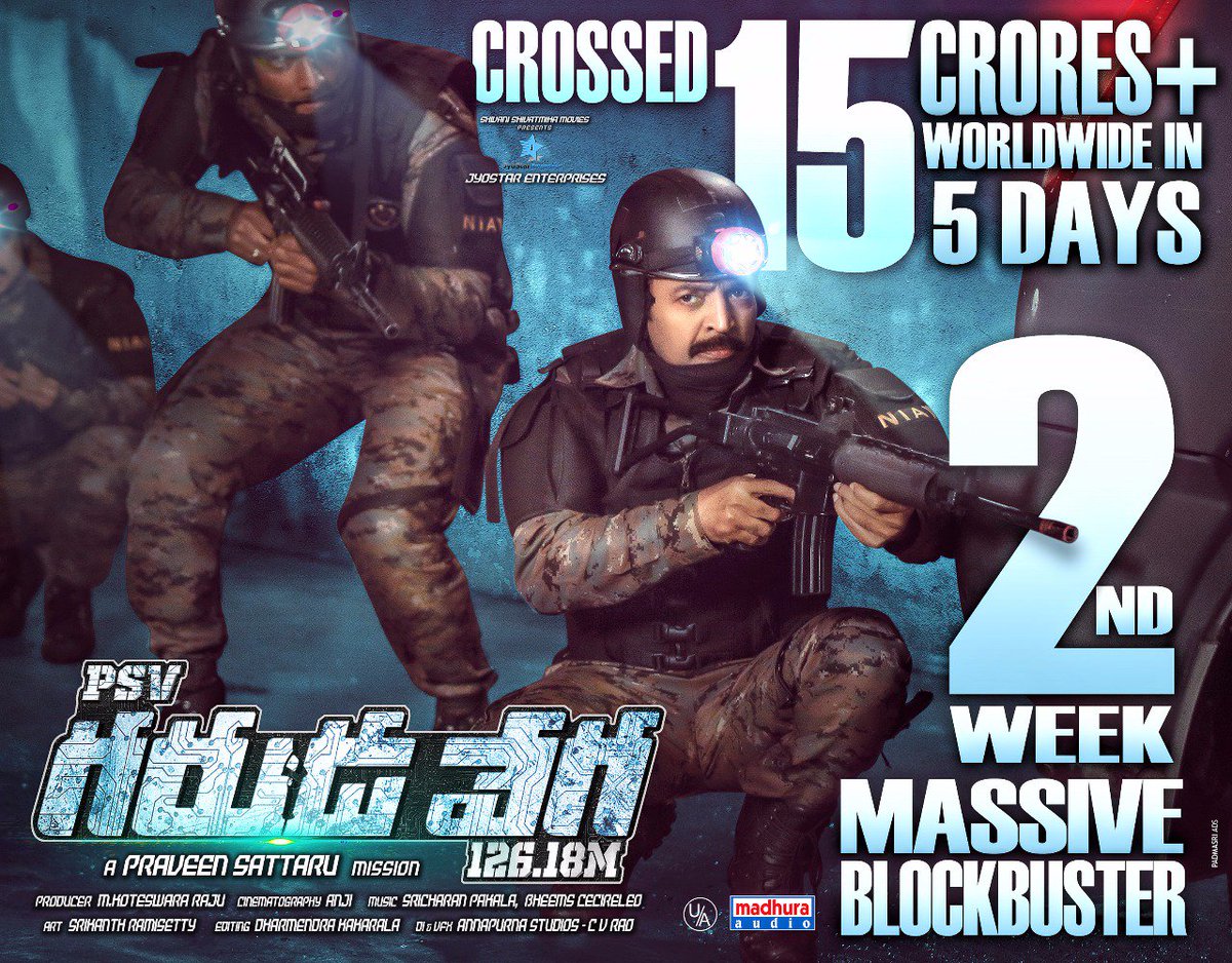 baraju_SuperHit's tweet photo. .@ActorRajasekhar @PraveenSattaru Mission #PSVGarudaVega collected 15 Cr+ World Wide in 5 days https://t.co/uYRVAJ7qfO