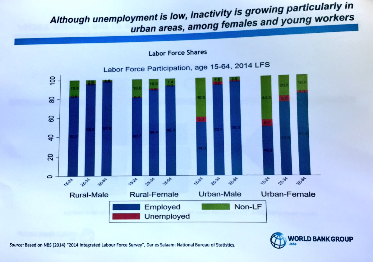 WBGTanzania's tweet photo. A worrying trend as a predictor 4 future growth for #Tanzania - inactivity among female&amp;youth  #Happening #InternalLearning session WB staff https://t.co/OoCq6aF3qP