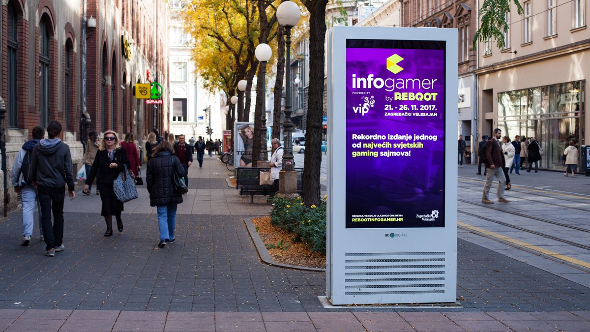 go2digital_hr's tweet photo. Don't miss one of the biggest gaming festival in Europe! @RebootInfogamer Location:Zagreb fair #digitalsignage #gaming #advertising https://t.co/hc6MT41x7E