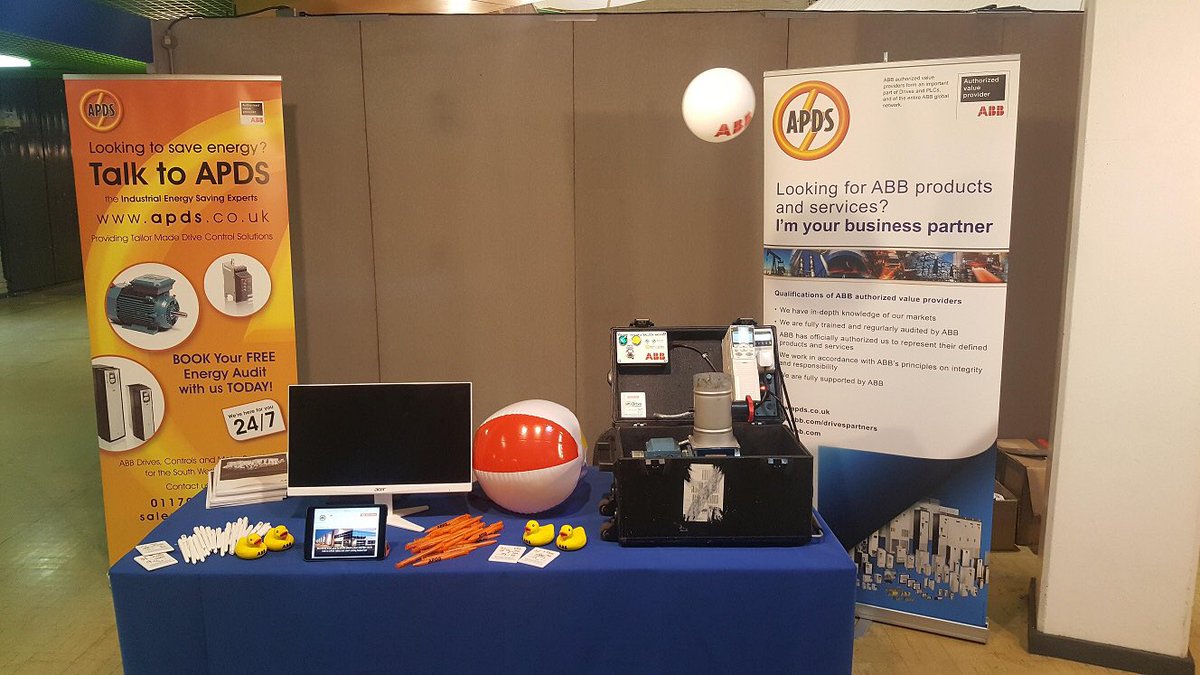 APDS_UK's tweet photo. We’re at #Techbay17 with our beach ball demo. Come and say hi 👋 and learn about energy saving with @ABB_drives_UK #Engineering #TEWeek17 https://t.co/Z0pcHvV6mJ