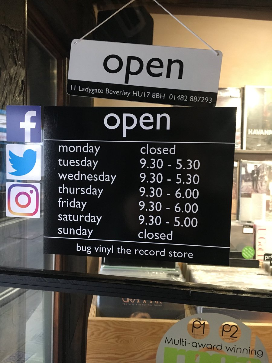 bugvinylrecords's tweet photo. So here we have it our new opening hours @bugvinylrecords #Beverley @allgoodrecshops @2017Hull https://t.co/jTeoL5he4U