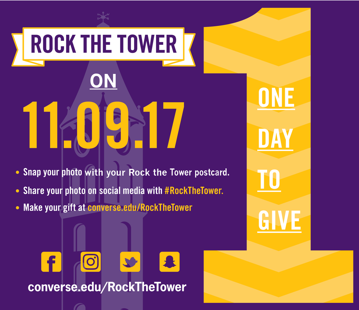 ConverseAlumni's tweet photo. It’s time to #RockTheTower! Put your purple on, make a gift to Converse, and post a pic to show your support. https://t.co/XhqPoYNE2I https://t.co/6m8kN9amc9