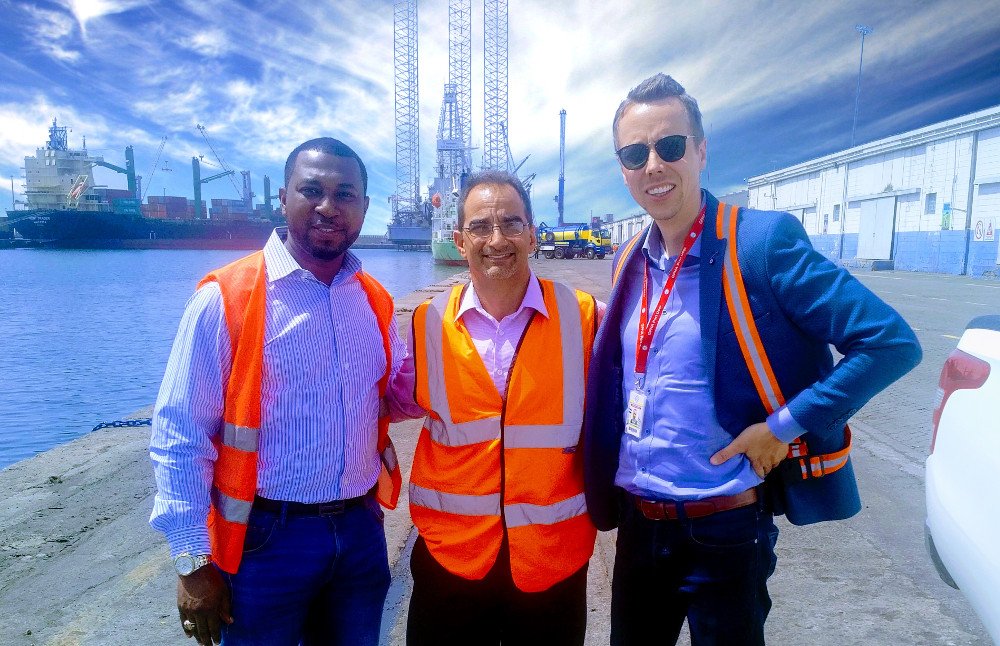 HafenAgentur's tweet photo. Expanding port under beautiful blue skies. Thanks to our operations team for the comprehensive port tour last week in #Tema #Port. #HafenAgentur #AESShipping #GPHA #Ghana #ShippingAgency https://t.co/J8kZedhPiE