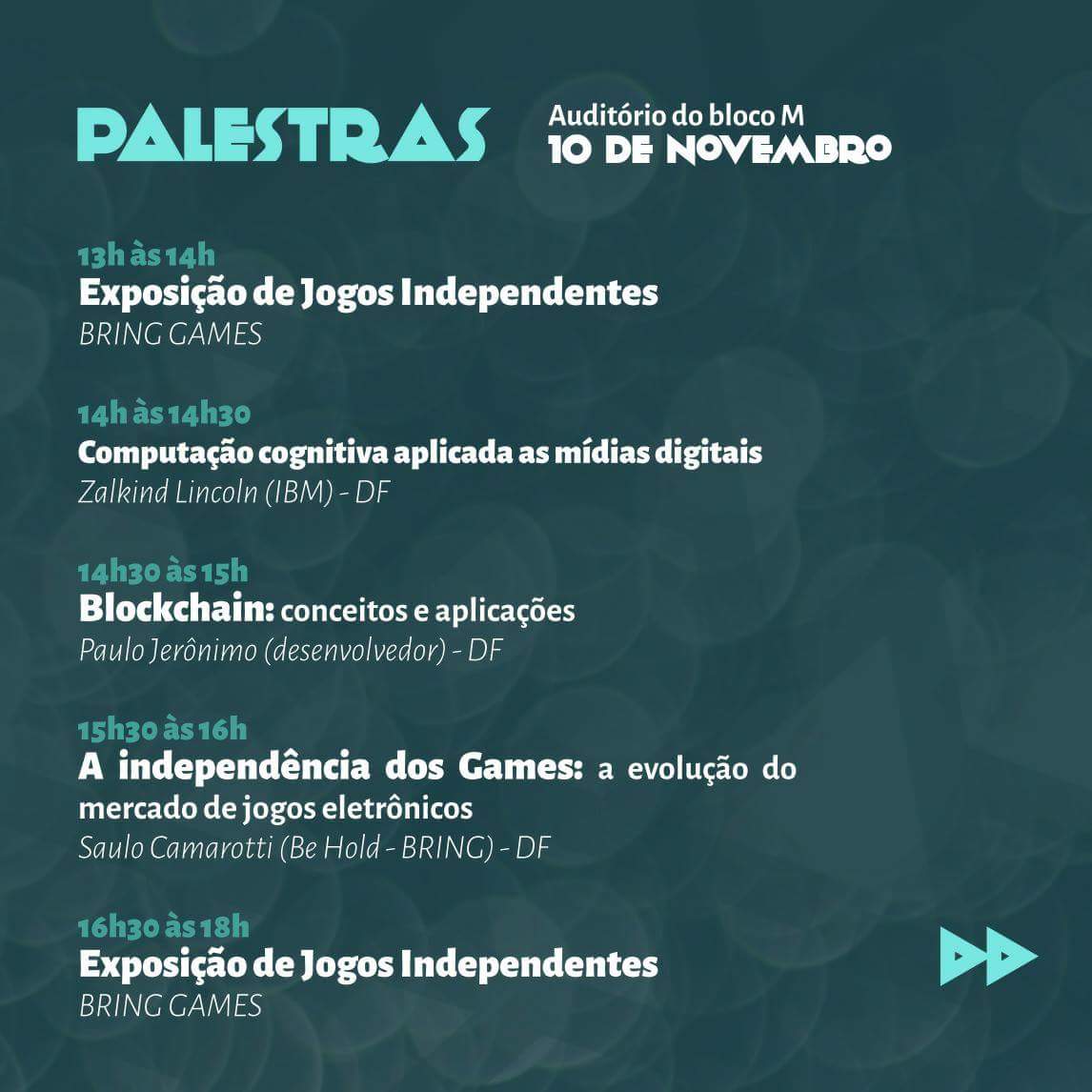 Veja quais são as palestras e oficinas que serão ministradas no AúMidi aumidi.com.br
<a href="/DFJUG/">DFJUG</a> <a href="/javanoroeste/">Carlos FG</a> 
#blockchain #tvdigital #games #Mídiasdigitais
