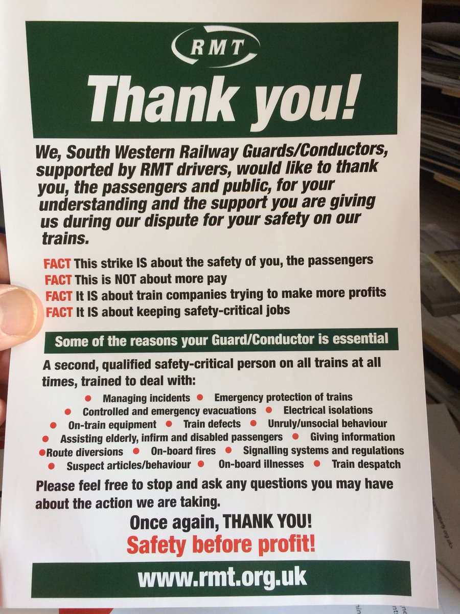 SouthernSP's tweet photo. Solidarity with @RMTunion striking at #SWR to #SaveTheGuard & put #SafetyBeforeProfit #Basingstoke https://t.co/LXirFfnHKq