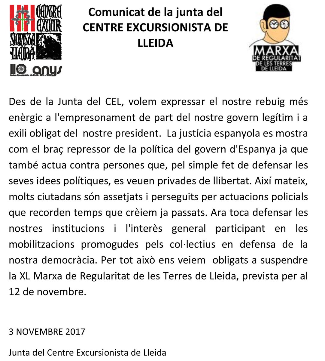 FEEC_cat's tweet photo. ❌ Suspesa la XL Marxa de Regularitat de les Terres de Lleida, prevista per aquest diumenge, pel moment actual del país.
El @cel_lleida ho explica en aquest comunicat 👇🏼 https://t.co/hp3z5G2e2A