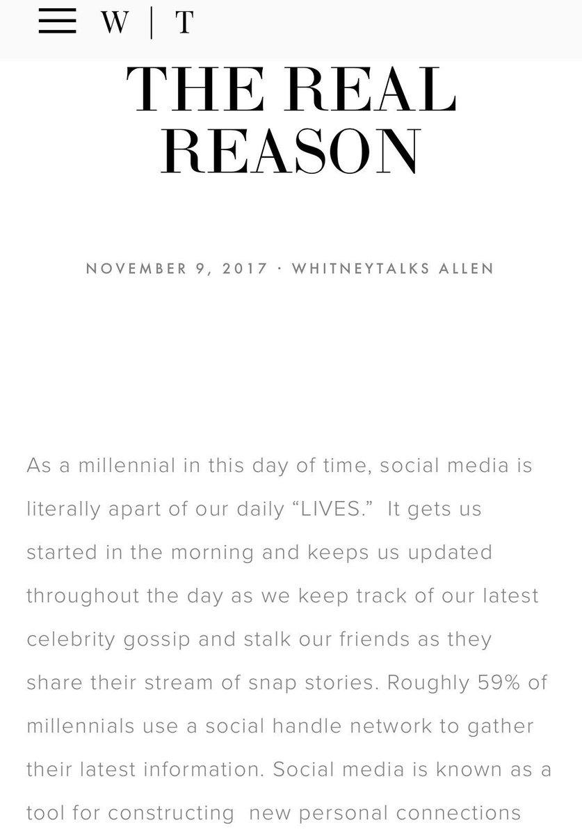 WhitneytalkTV's tweet photo. Latest Article: "The Real Reason"
Check out the TOP 3 reasons millennials are social media savvy.
CC. @whitney_talks
#whitneytalks https://t.co/6L06t8qqLz