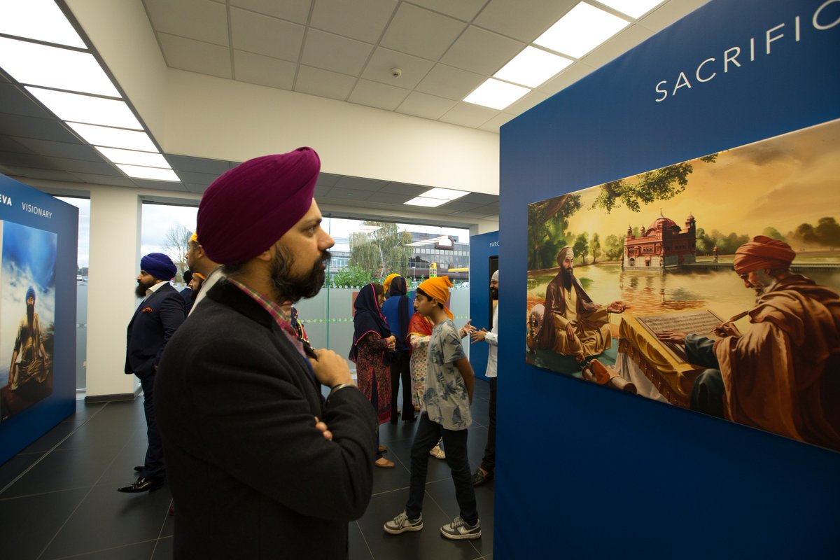 TanDhesi's tweet photo. It was a great privilege to attend the launch of @ArtofPunjab gallery at the #GuruManeyoGranth #Gurdwara #Slough. The #exhibition brought together the work of renowned Canadian artist #KanwarSingh and art from young volunteers based at the #Sikh #Gurdwara on #BathRoad. https://t.co/fk7vuNSC23