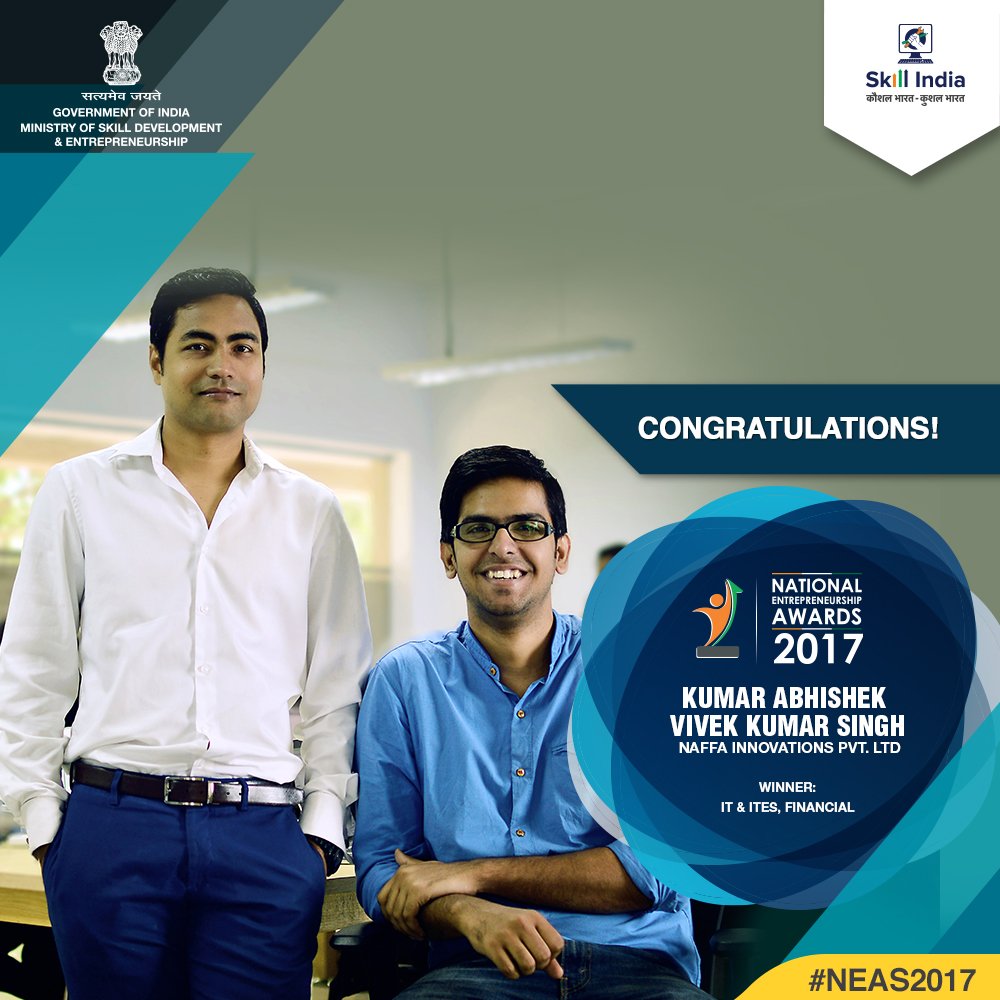 Youth4Entrprise's tweet photo. Naffa Innovations Pvt. Ltd wins India’s biggest government backed entrepreneurship award the #NEAS2017. Congratulations! https://t.co/OoFgl6APYs