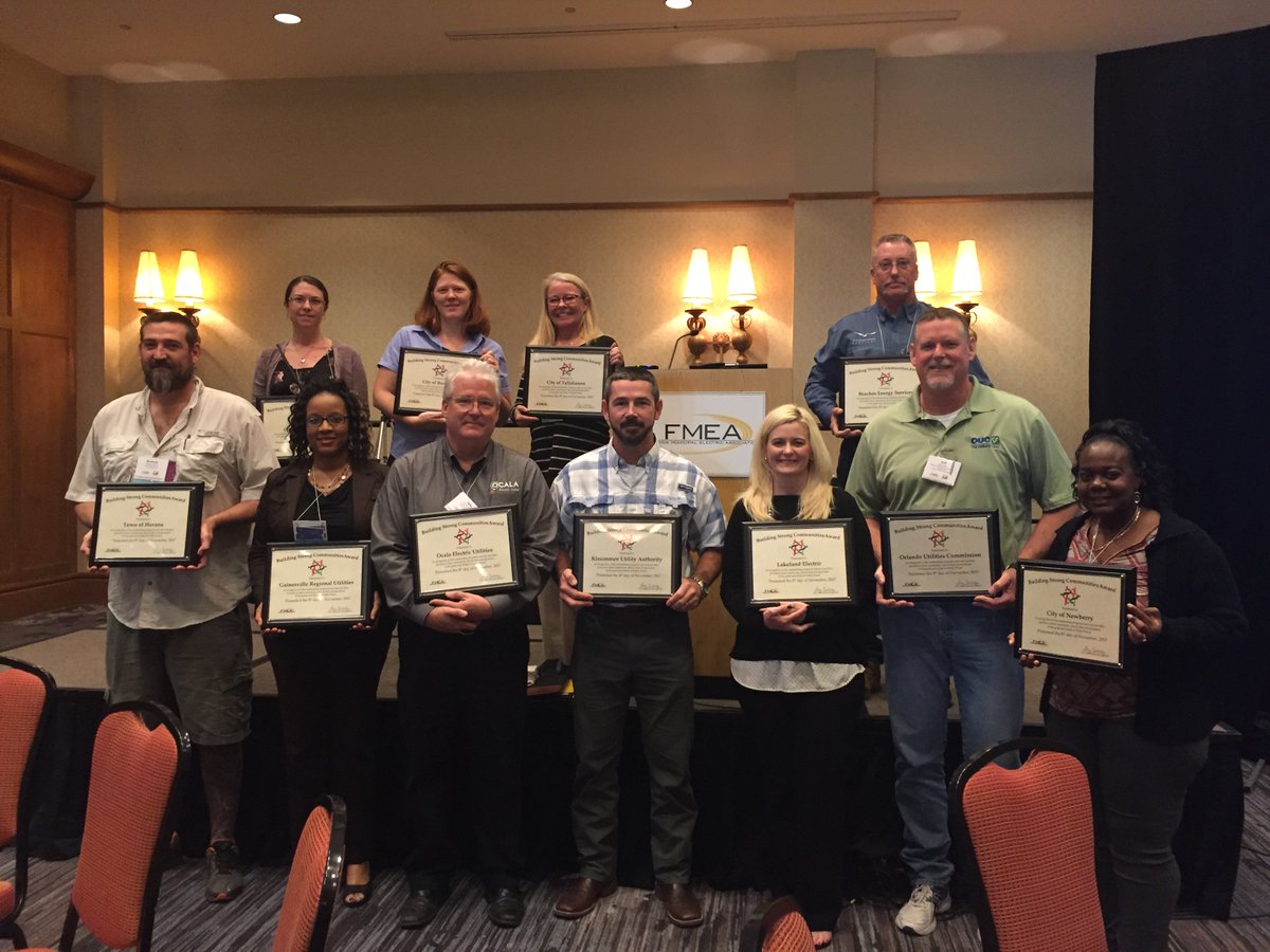 flpublicpower's tweet photo. The Florida Municipal Electric Association recognized 12 municipal electric utilities for community service efforts with the #BuildingStrongCommunities award at #ECC17 https://t.co/bXbVBkGYQK https://t.co/Fn2pTVp1Mm