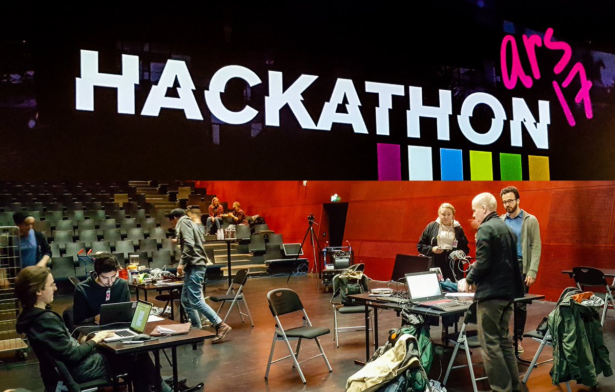 DenisCepun's tweet photo. From talking about #AI onto doing AI at #ars17 #ars17hack #hackathon amazing teams setting up @MicrosoftSuomi @KiasmaMuseum https://t.co/6cldIRIEh8 https://t.co/wVVVe656IN