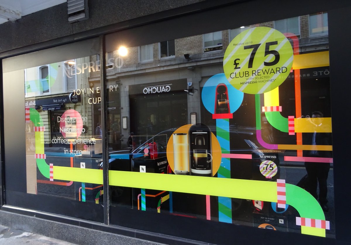 HarrisonsSigns's tweet photo. Sleek, stylish and a real eye catcher, just like @Nespressouk coffee machines! Inspiration for your #displays using #wideformatdigitalprint https://t.co/VIoiPQ69Hv