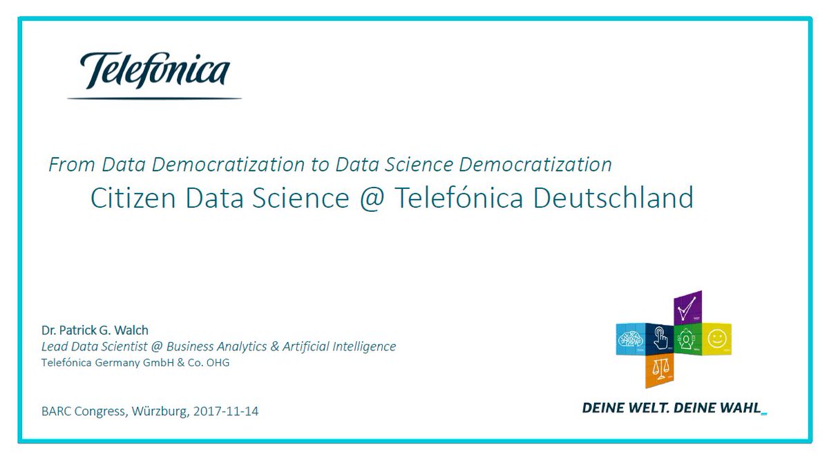 From Data Democratization to Data Science Democratization - Next week <a href="/BARC_Congress/">BARC Congress</a> in Wuerzburg: Lead Data Scientist @paddy_gw talk about CITIZEN DATA SCIENCE <a href="/telefonica_de/">Telefónica Germany</a> - <a href="/TEF_Careers/">Telefónica Karriere</a> @BARC_Research <a href="/tableau/">Tableau</a> #DataScience #Analytics #dataviz #AI - barc.de/congress#besch…