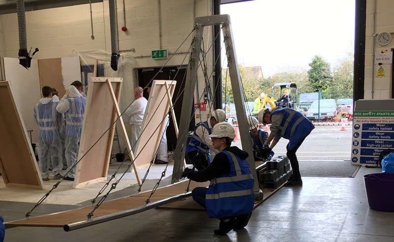 ICE_EastMids's tweet photo. Students @NewCollegeStamf building @ICE_EastMids cable stayed bridge today. #thisiscivilengineering #TEWeek2017 https://t.co/31MZ58HSmp