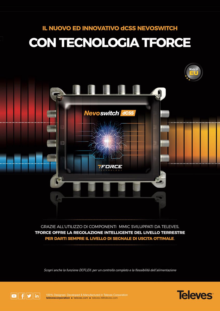 emidev78's tweet photo. #NevoSwitch🔜la tecnología #dCSS, il futuro dei Multiswitch! #DCFLEX® #TForce®
🎥https://t.co/OKqJPpVNT2 https://t.co/gvlBU7sVc8