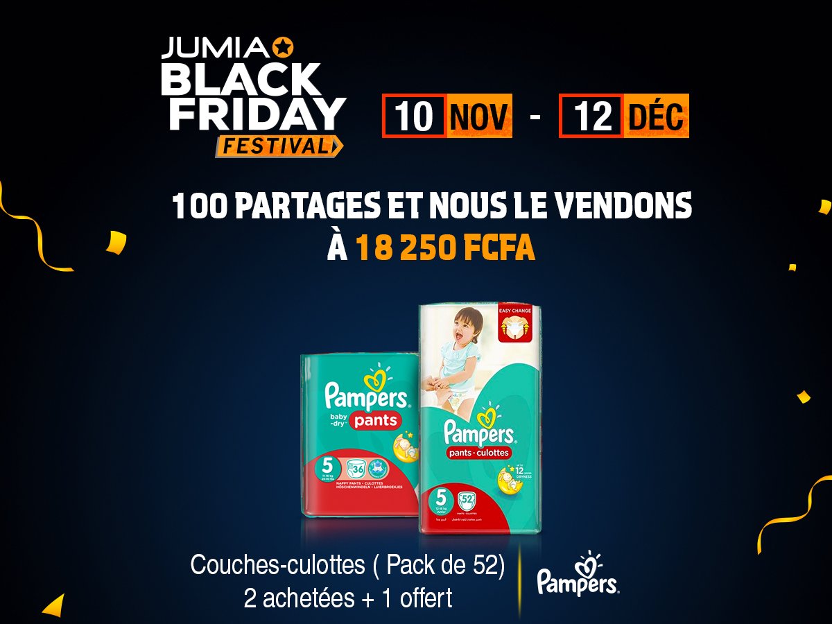 JumiaCI's tweet photo. C'est bientôt l'heures pour #Jumiablackfriday! 100 retweets et le pack de 52 couches culottes sera à 18.250 FCFA ! https://t.co/jOGF2QstR8 👈 https://t.co/nh6qUoeZVO
