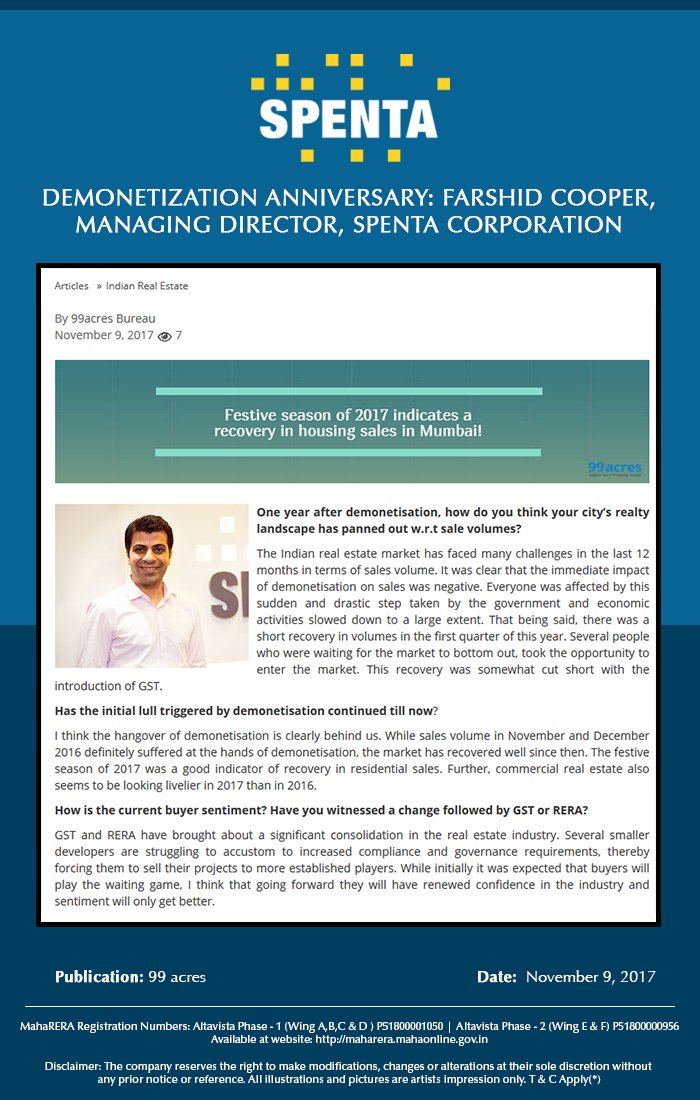 spenta_corp's tweet photo. The article is an exclusive interview with Mr. Farshid Cooper on effect on real estate sector post demonetization.
Know More:https://t.co/yXGeCho4nj https://t.co/ZtL9gQOgo1