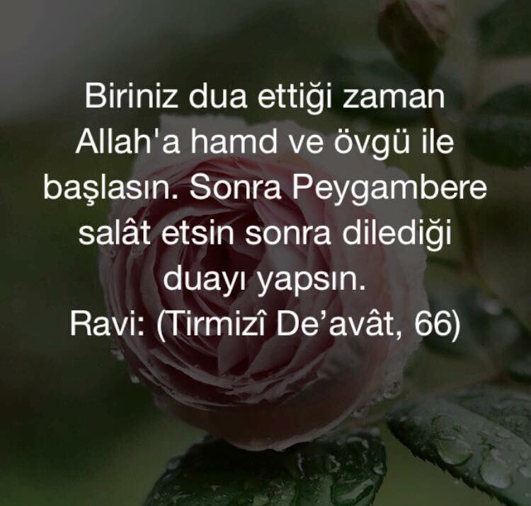 Biriniz dua ettiği zaman 
Allah'a hamd ve övgü ile başlasın. 
Sonra Peygambere salât etsin sonra dilediği duayı yapsın.
Ravi: (Tirmizî De’avât, 66)