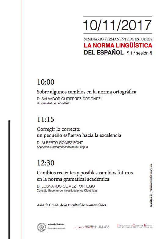 UniHuelva's tweet photo. No te pierdas #mañana este #SeminarioPermanente de Estudios sobre la Norma Lingüística Española en el que se darán cita los más reconocidos especialistas de la materia. En el #AulaDeGrados de @Humanidades_UHU https://t.co/L1xKHhsQsN