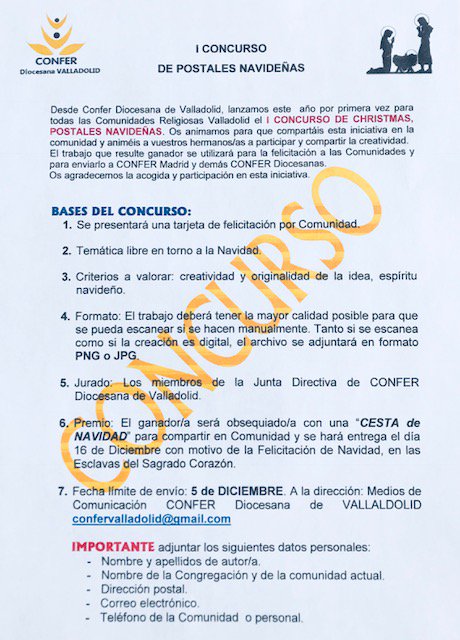 confervalladol1's tweet photo. @confervalladol1 en @archiValladolid presenta I Concurso de #TarjetasNavideñas a #ComunidadesReligiosasValladolid y unidos a @MediosConfer. Consultar las bases del concurso y anímate. #Contamoscontigo con tu #Christma2017 #SomosConferValladolid https://t.co/ajxltaNPCK