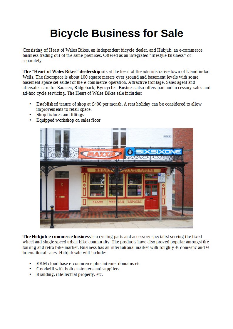 Great opportunity to own your own lifestyle business in cycling