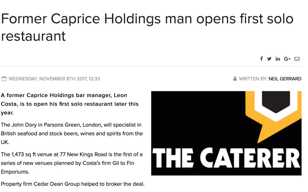 CDGLeisure's tweet photo. #CDGDoneDeal written up in @thecaterer - 177 New Kings Road, Lease Assignment to Black Bream - well done to @CDG_Emma and @Abi_CDG #Restaurant #Property #London #Jointhejourney https://t.co/C9GMYlswfA
