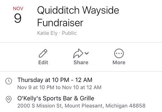 CMUQuidditch's tweet photo. TONIGHT is our fundraiser!! Retweet to spread the word please! $3 wristbands for drink specials!! https://t.co/ZfyHnAkCXu