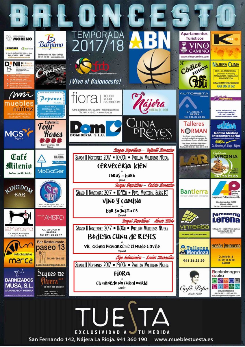ABNajerilla's tweet photo. Partidos LOCALES de la @ABNajerilla el próximo fin de semana!!! Suerte a nuestros equipos!!! #ABN https://t.co/dLp0PdyzkB