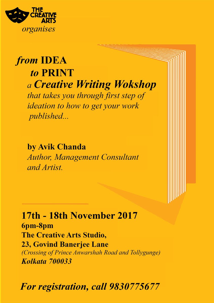 tcacalcutta's tweet photo. #INVITING ALL #WRITERS of the city who wish to get their work published!
Come and learn the ropes of 'HOW TO GET YOUR WORK PUBLISHED' from Avik Chanda, whose second book is about to be released, by none other than HARPER COLLINS.
#IdeaToPrint #AvikChanda #WritersForum https://t.co/tdpdcGBoBb