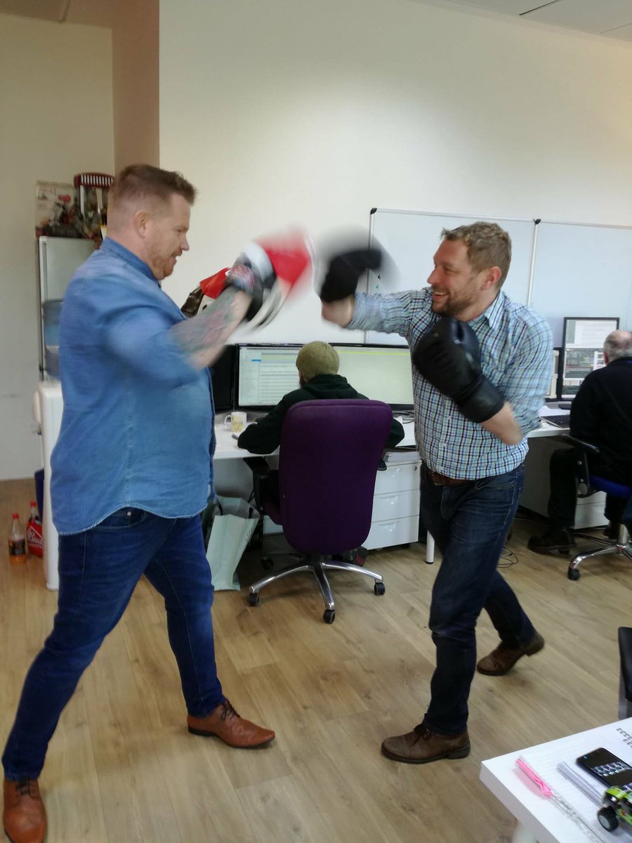 reciteme's tweet photo. Our Sales Executive Keith is taking part in a charity boxing match in a months time. Here he is doing a bit training with the guys in the office. Be careful keith they need thier fingers to code! Keith is fundraising for @CR_UK. Here is his story...

https://t.co/vsVGSKqji6 https://t.co/1BSesBgvJL