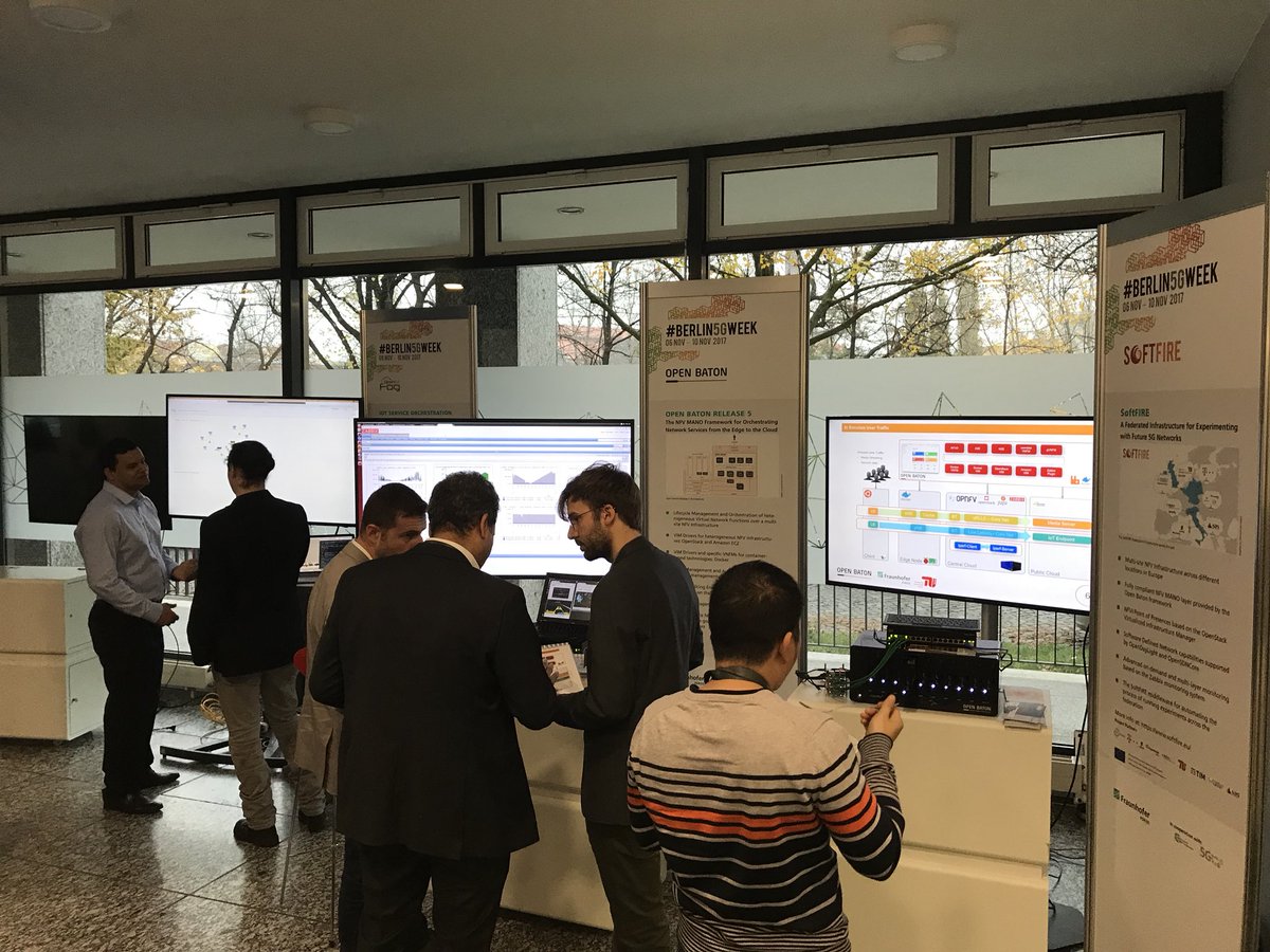 OpenBaton's tweet photo. Visit our complex integrated #demo at the #FUSECO forum during the #Berlin5GWeek. #NFV #MANO using @Docker #juju @OpenStack @opnfv for #network #slicing and #MEC! https://t.co/zNSho4QCq9