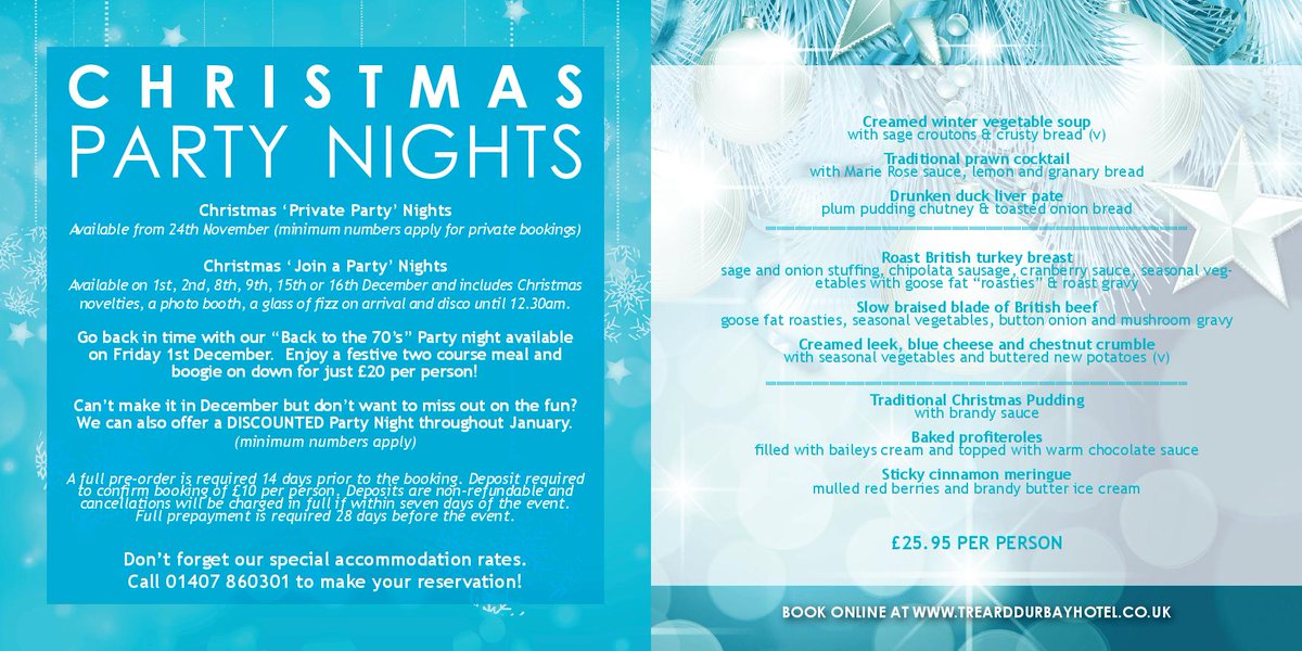 We have lots of options for your #ChristmasParty 
Good food &amp; Good company is a night to remember!  
For more info contact us on 01407860301