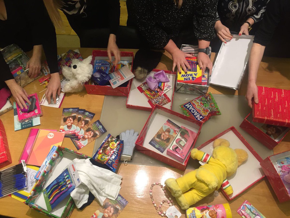 WalshPRireland's tweet photo. It’s (packing) party time! Today we packed our @TeamHopeIreland shoeboxes. The deadline has been extended to next Friday, the 17th so there’s still time to get involved &amp; help make a needy child’s Christmas! #LetsGetPacking #EveryBoxCounts #AMteamshoebox https://t.co/QxazLSpOsP