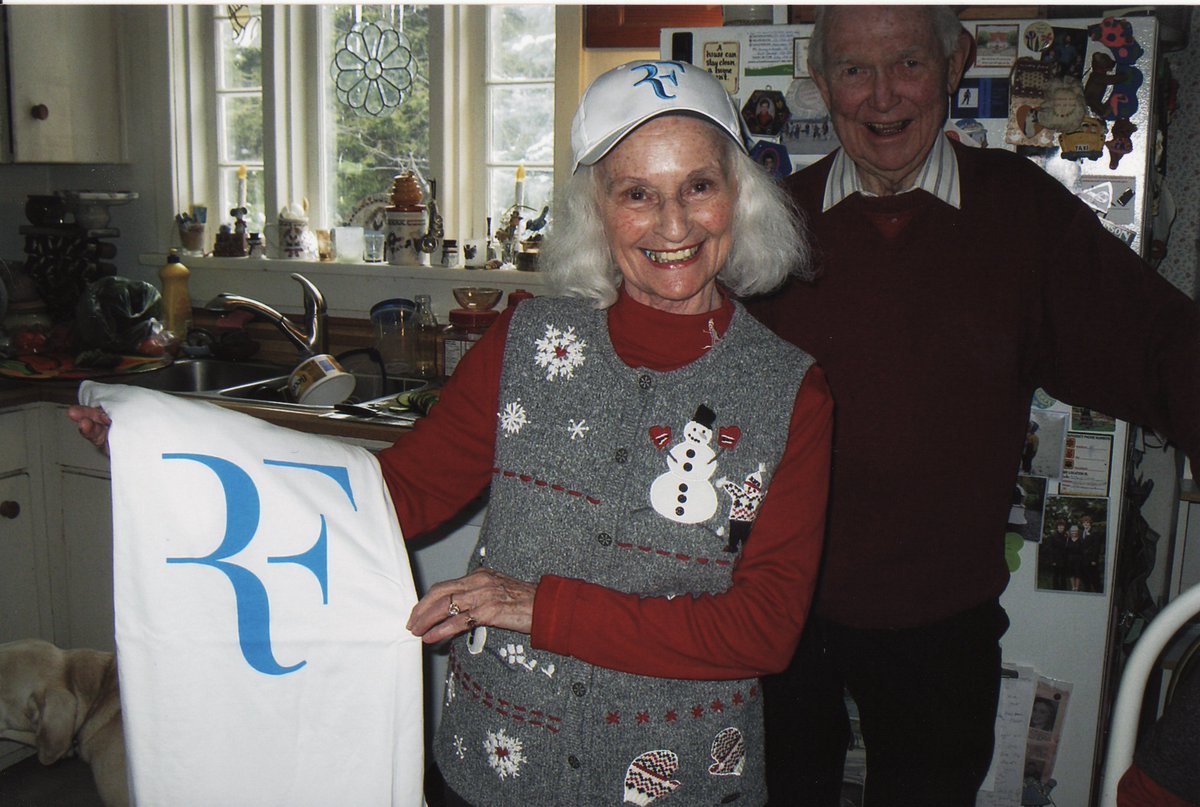 EHeimbecker's tweet photo. My Grandpa is a good sport and puts up with her @rogerfederer obsession. Everyone in the family knows that if you so much as mention #RogerFederer to her, you need to be prepared for a lengthy conversation about him #GranTheFan https://t.co/53JlAiAXSU